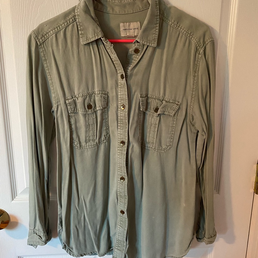 Sage green button down shirt. Size medium.